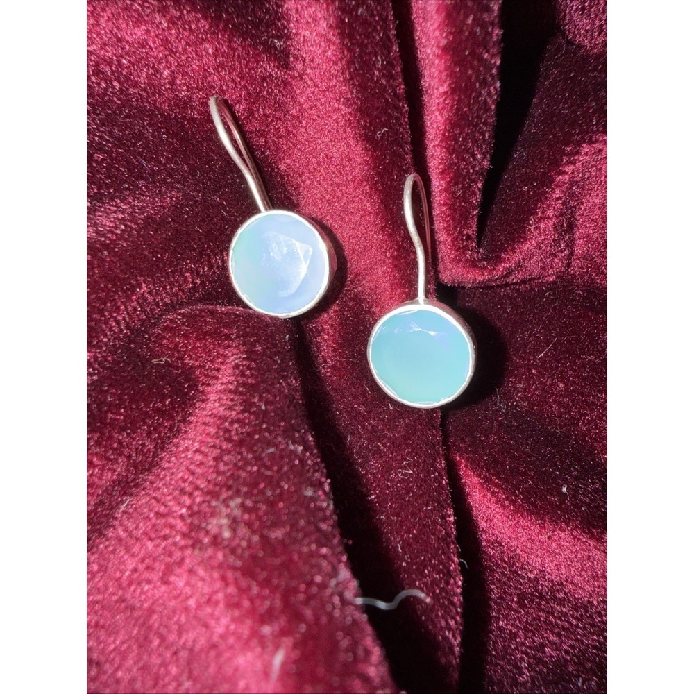 Aqua‎ Chalcedony Gemstone Dangle Earrings 925 Sterling Silver Handmade Jewelry